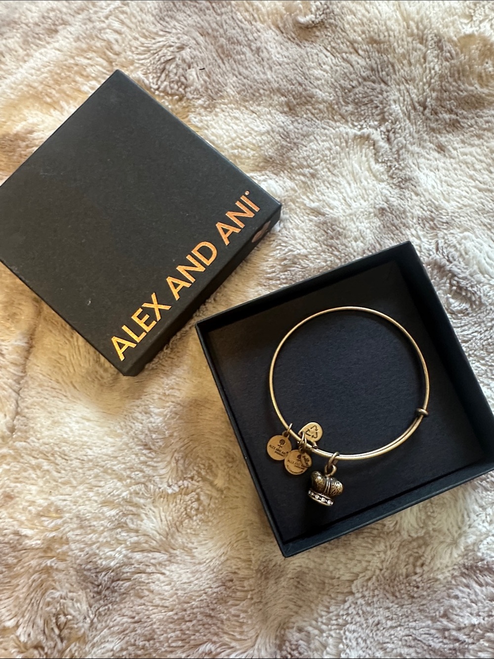 Alex and Ani Gold-Tone Crown Charm Expandable Bangle